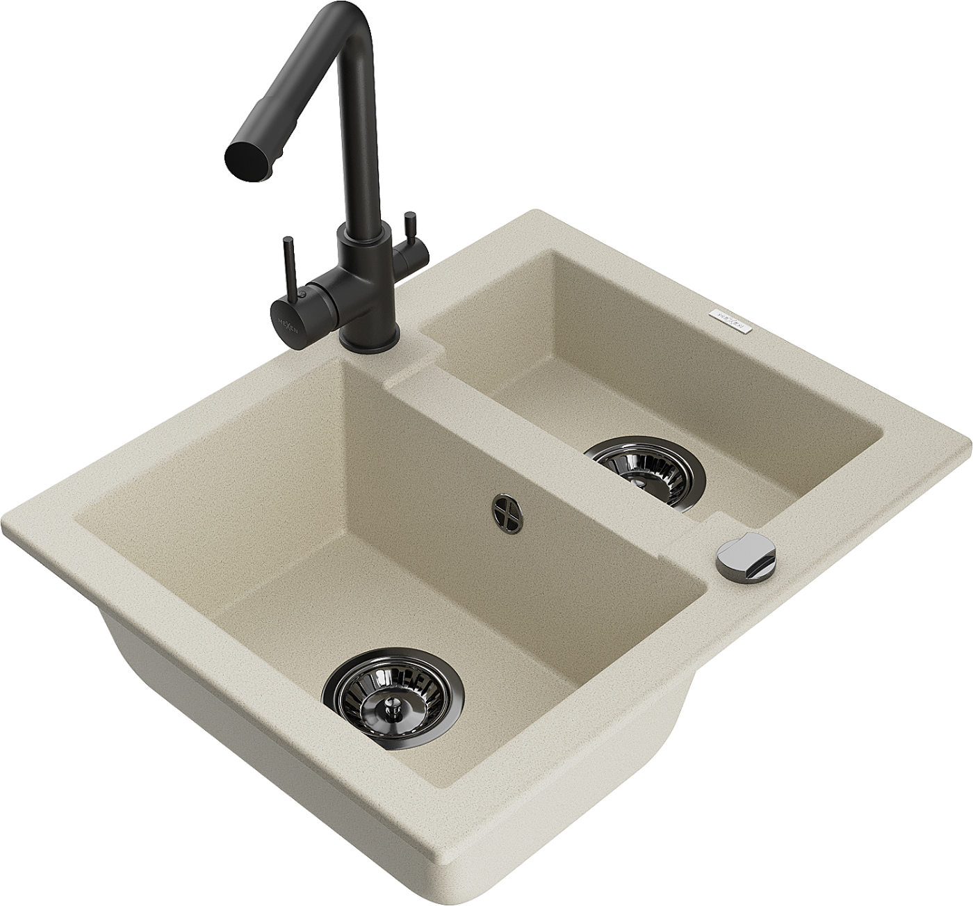 Mexen Carlos zlewozmywak granitowy 1,5-komorowy z baterią kuchenną Duero, beżowy - 6518-69-671600-70