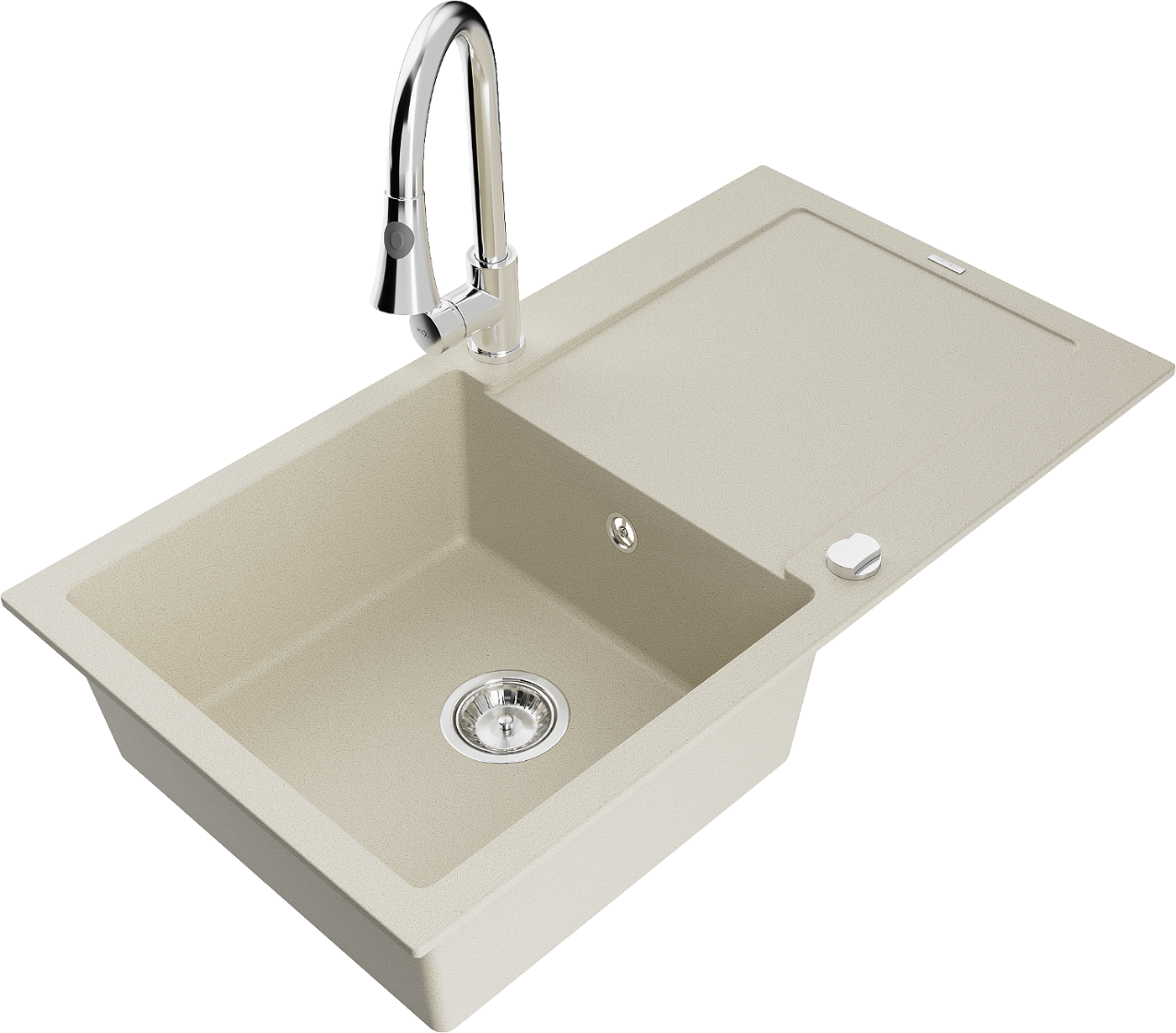 Mexen Leo zlewozmywak granitowy 1-komorowy z ociekaczem i baterią kuchenną Elia, beżowy - 6501-69-670101-00