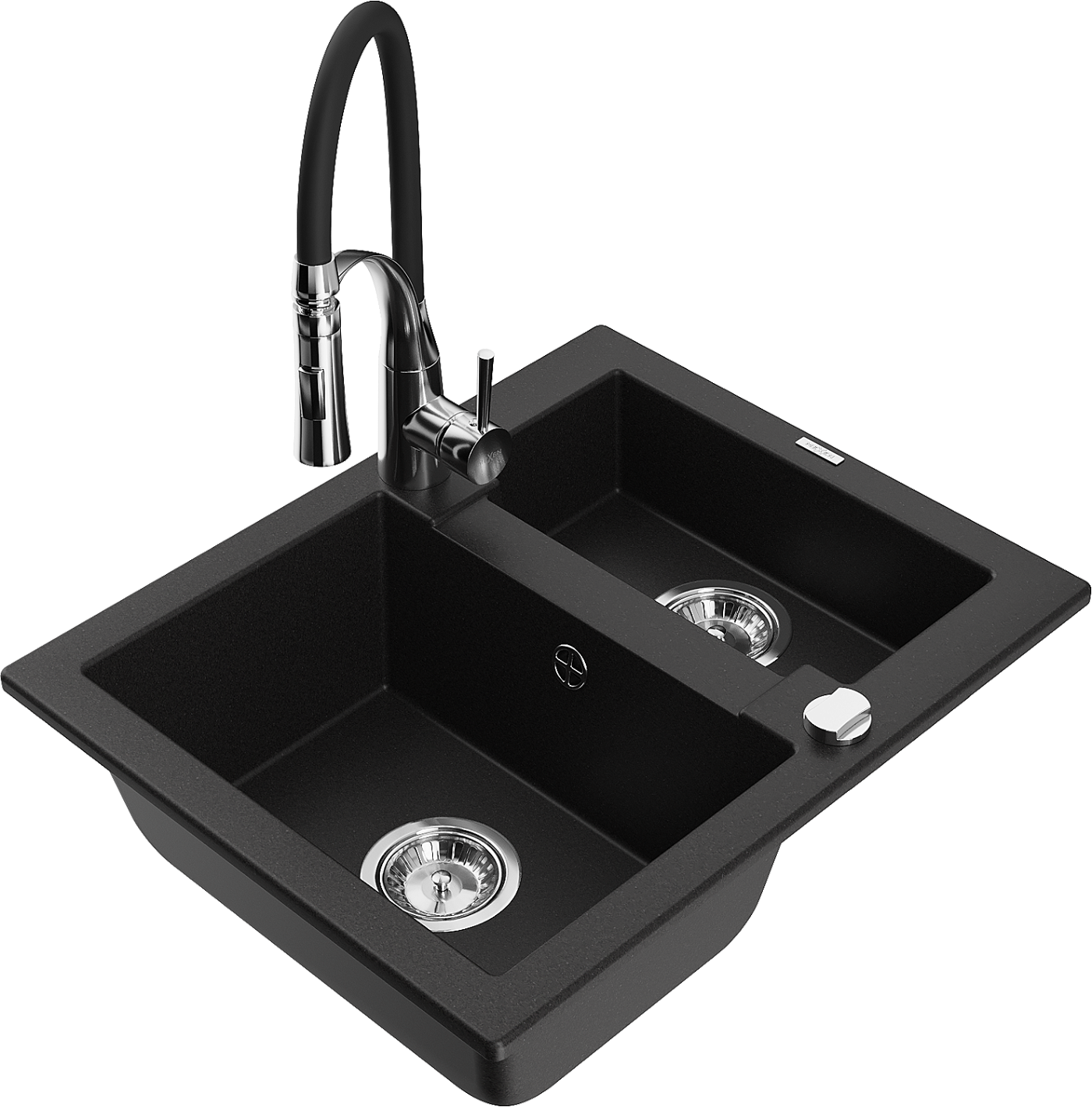 Mexen Carlos zlewozmywak granitowy 1,5-komorowy z baterią kuchenną Aster, czarny - 6518-77-73450-07