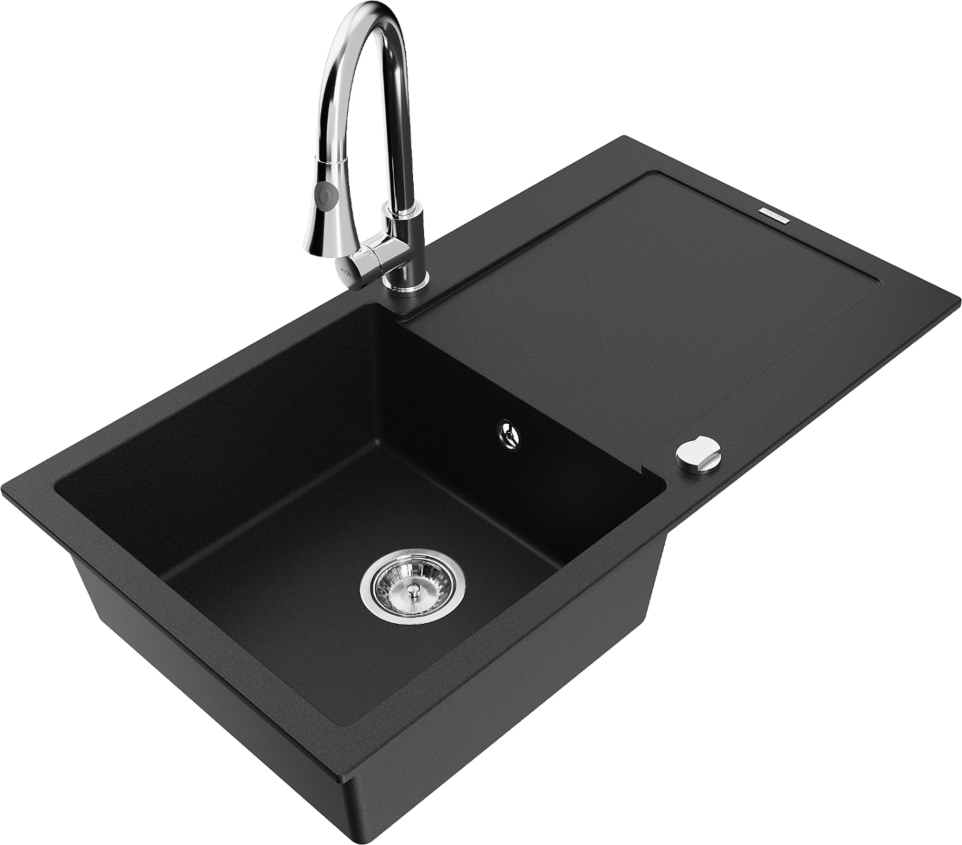 Mexen Leo zlewozmywak granitowy 1-komorowy z ociekaczem i baterią kuchenną Elia, czarny - 6501-77-670101-00