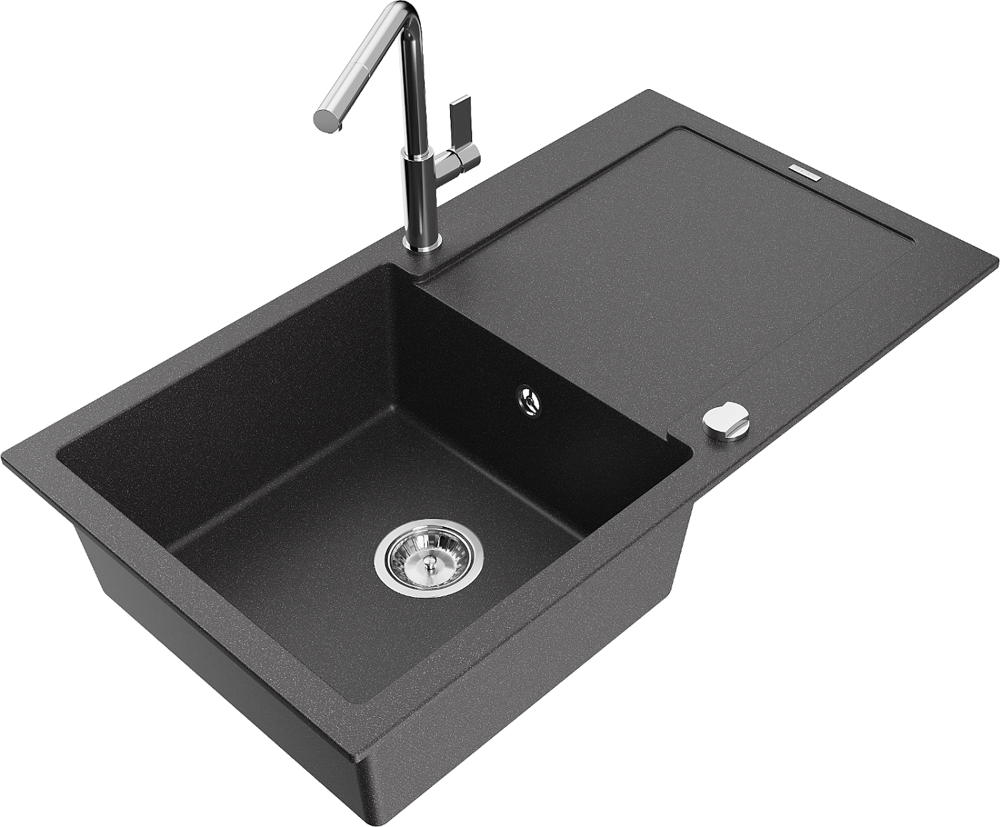 Mexen Leo zlewozmywak granitowy 1-komorowy z ociekaczem i baterią kuchenną Flora, czarny nakrapiany - 6501-76-670401-00