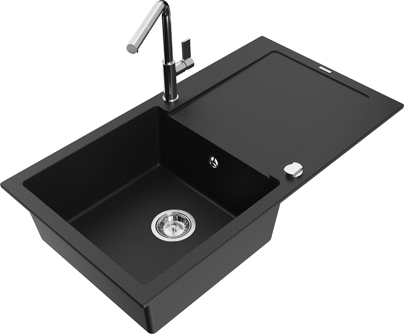 Mexen Leo zlewozmywak granitowy 1-komorowy z ociekaczem i baterią kuchenną Flora, czarny - 6501-77-670401-00