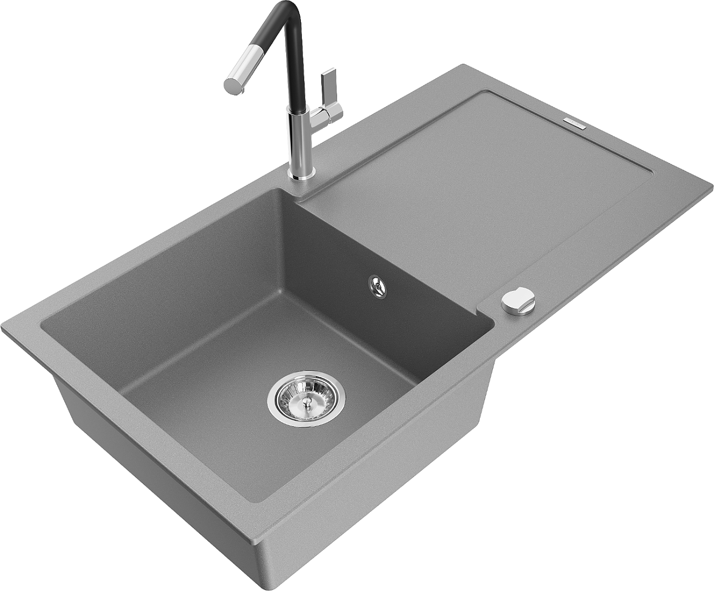 Mexen Leo zlewozmywak granitowy 1-komorowy z ociekaczem i baterią kuchenną Flora, szary - 6501-71-670401-07