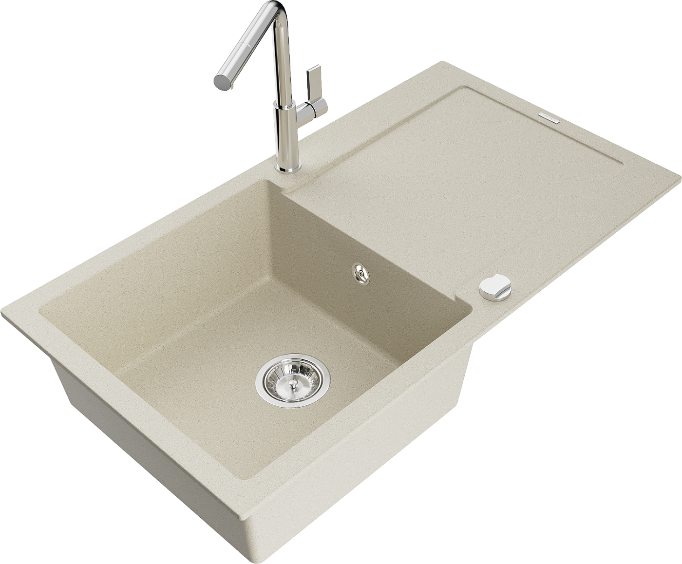 Mexen Leo zlewozmywak granitowy 1-komorowy z ociekaczem i baterią kuchenną Flora, beżowy - 6501-69-670401-00
