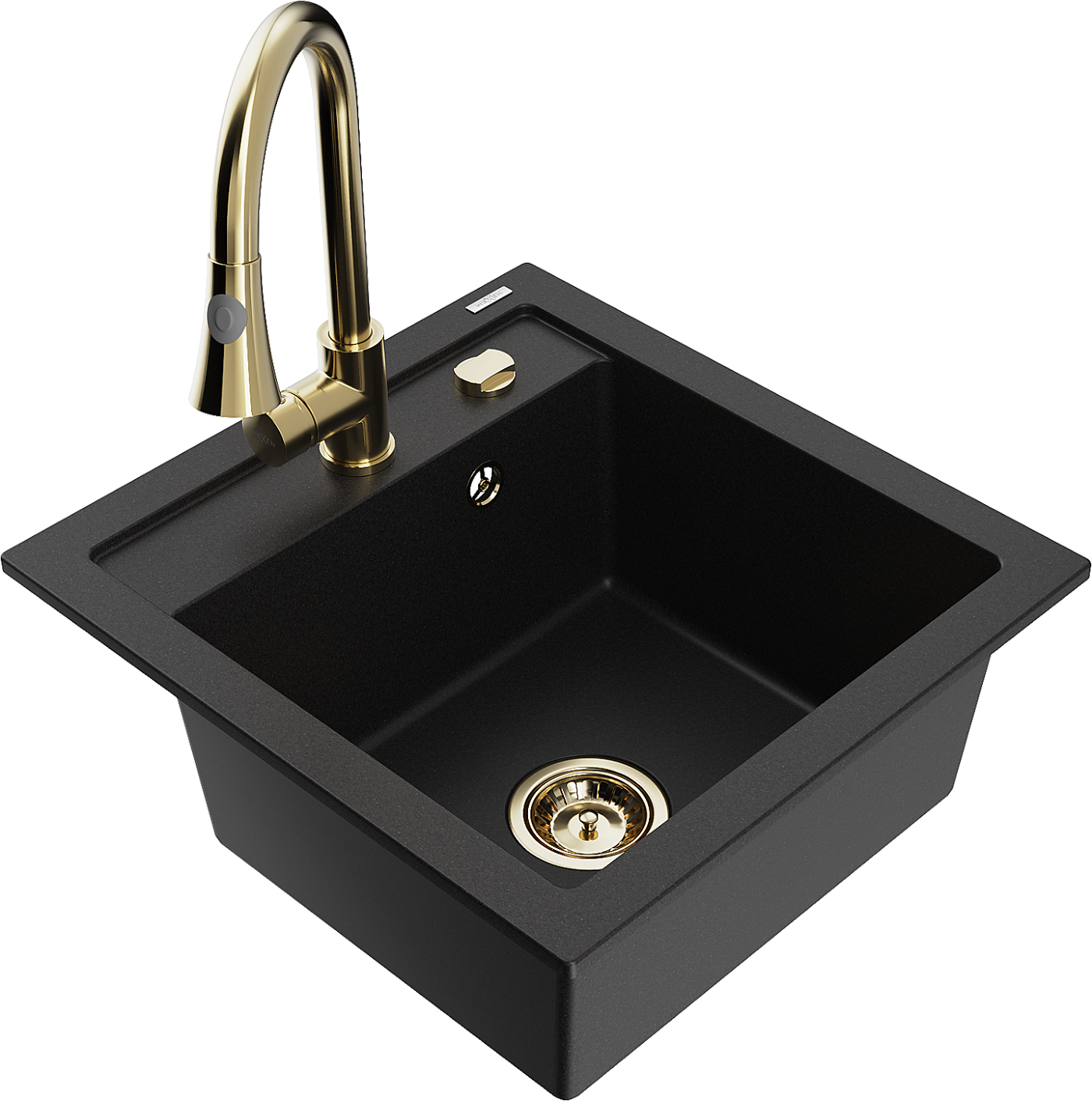 Mexen Vito zlewozmywak granitowy 1-komorowy z baterią kuchenną Elia, czarny - 6503-77-670101-50