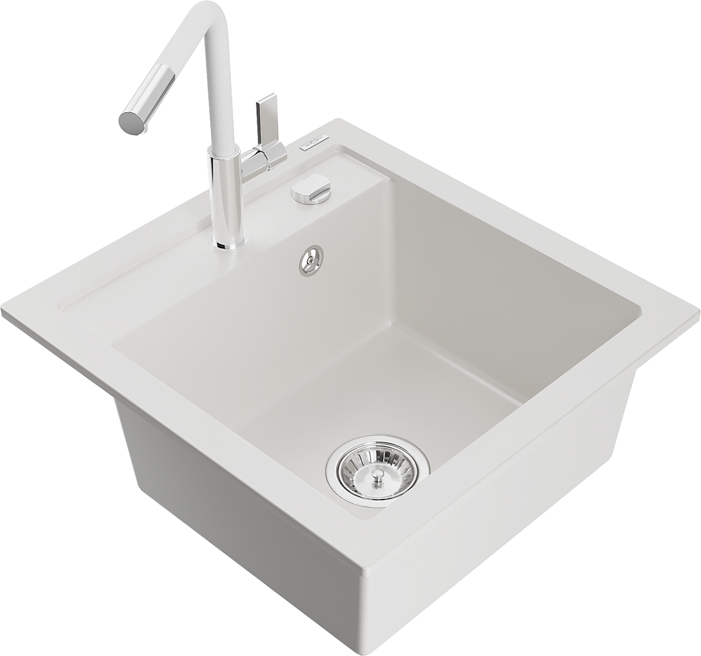 Mexen Vito zlewozmywak granitowy 1-komorowy z baterią kuchenną Flora, biały - 6503-20-670401-02