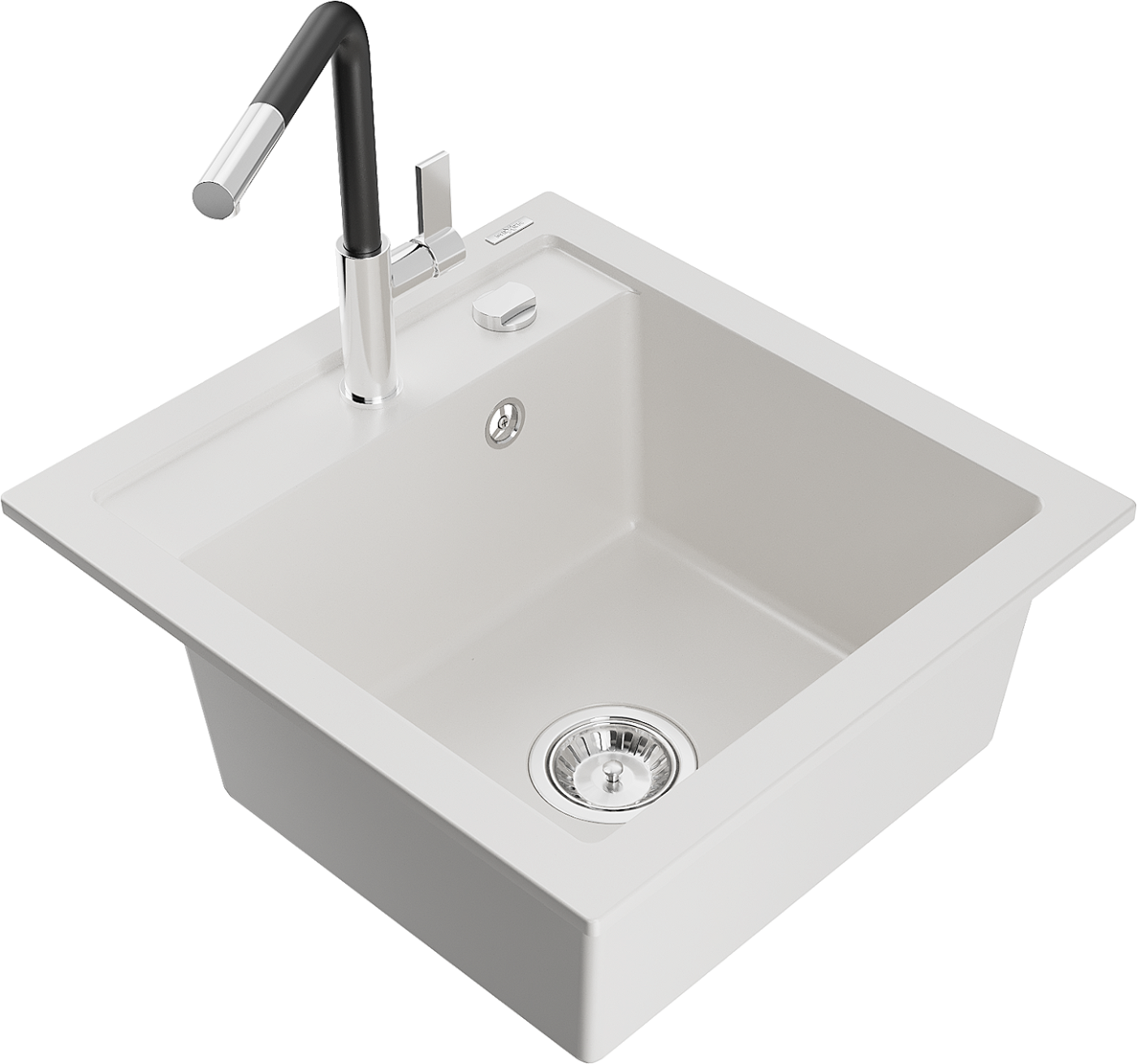 Mexen Vito zlewozmywak granitowy 1-komorowy z baterią kuchenną Flora, biały - 6503-20-670401-07