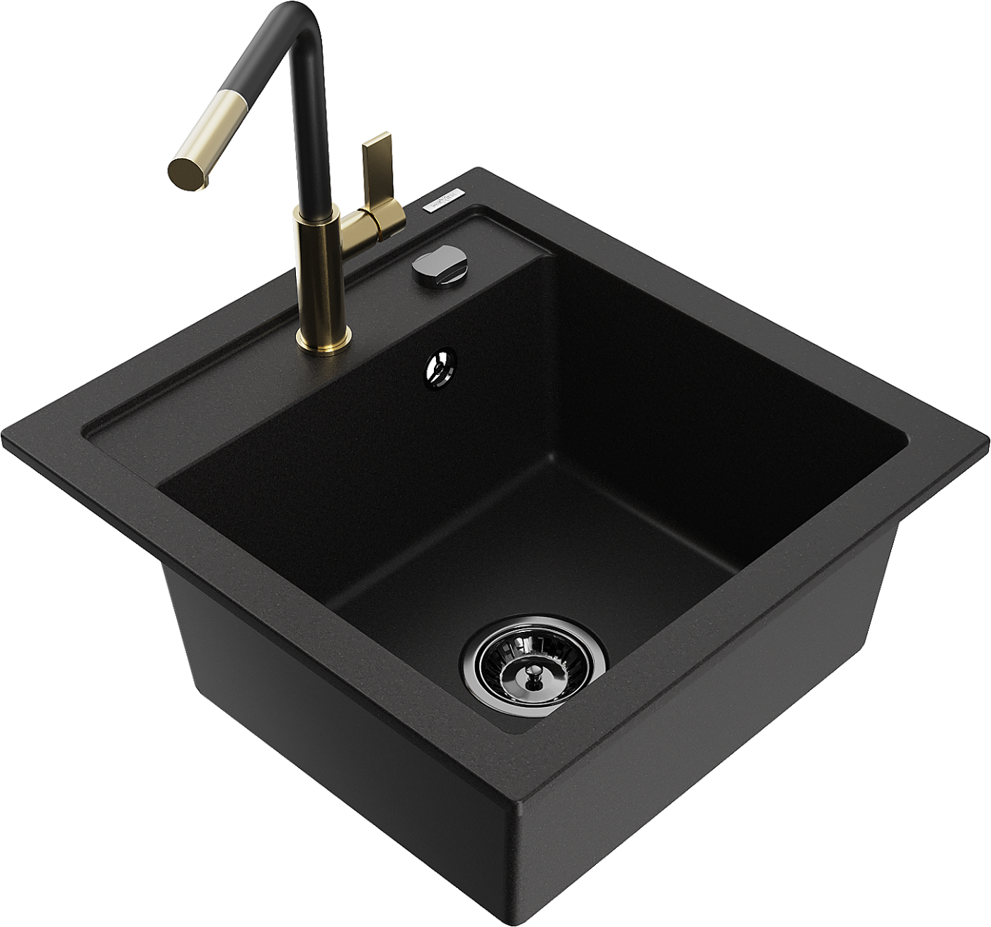 Mexen Vito zlewozmywak granitowy 1-komorowy z baterią kuchenną Flora, czarny - 6503-77-670401-57-B