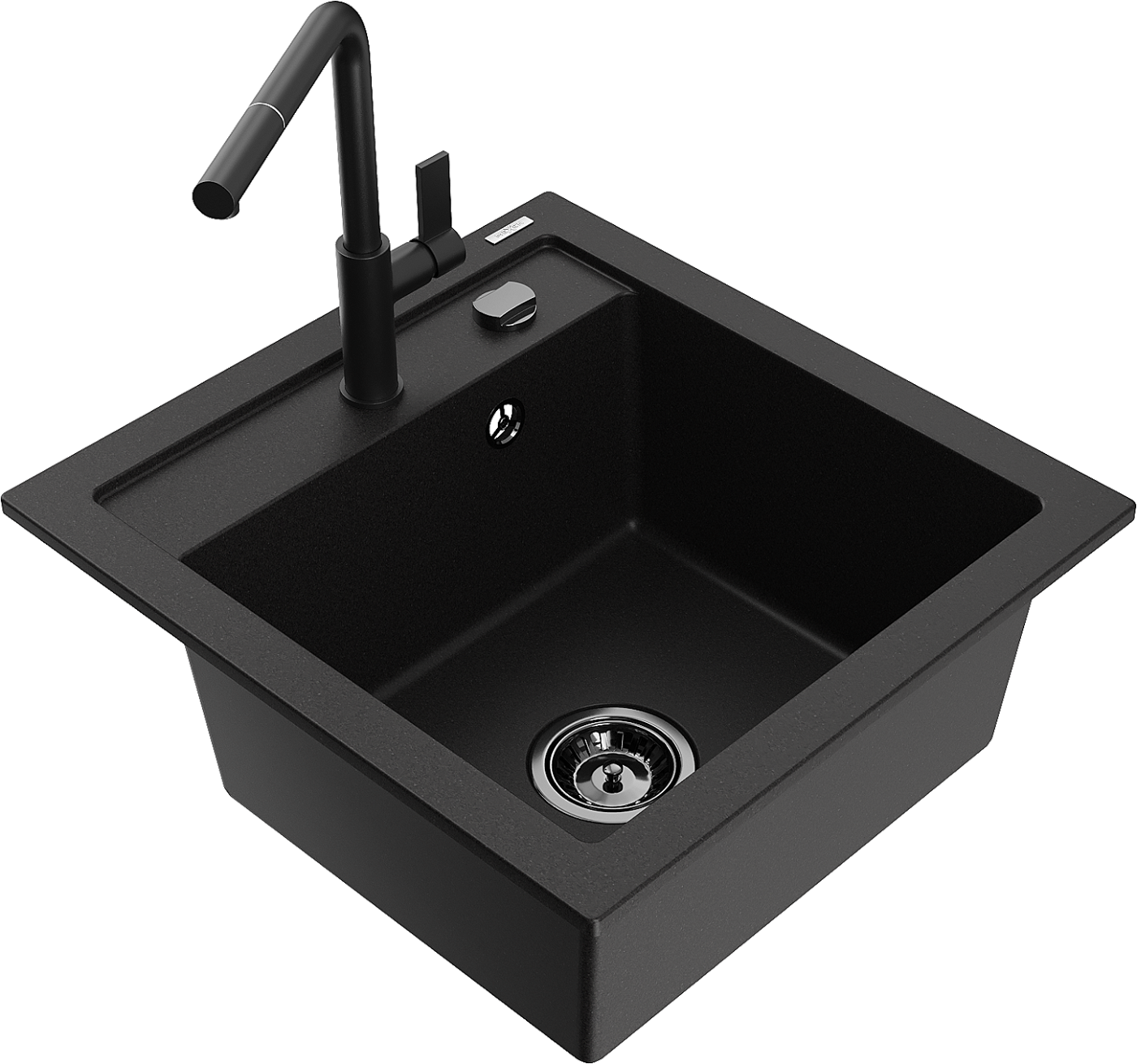 Mexen Vito zlewozmywak granitowy 1-komorowy z baterią kuchenną Flora, czarny - 6503-77-670401-70-B