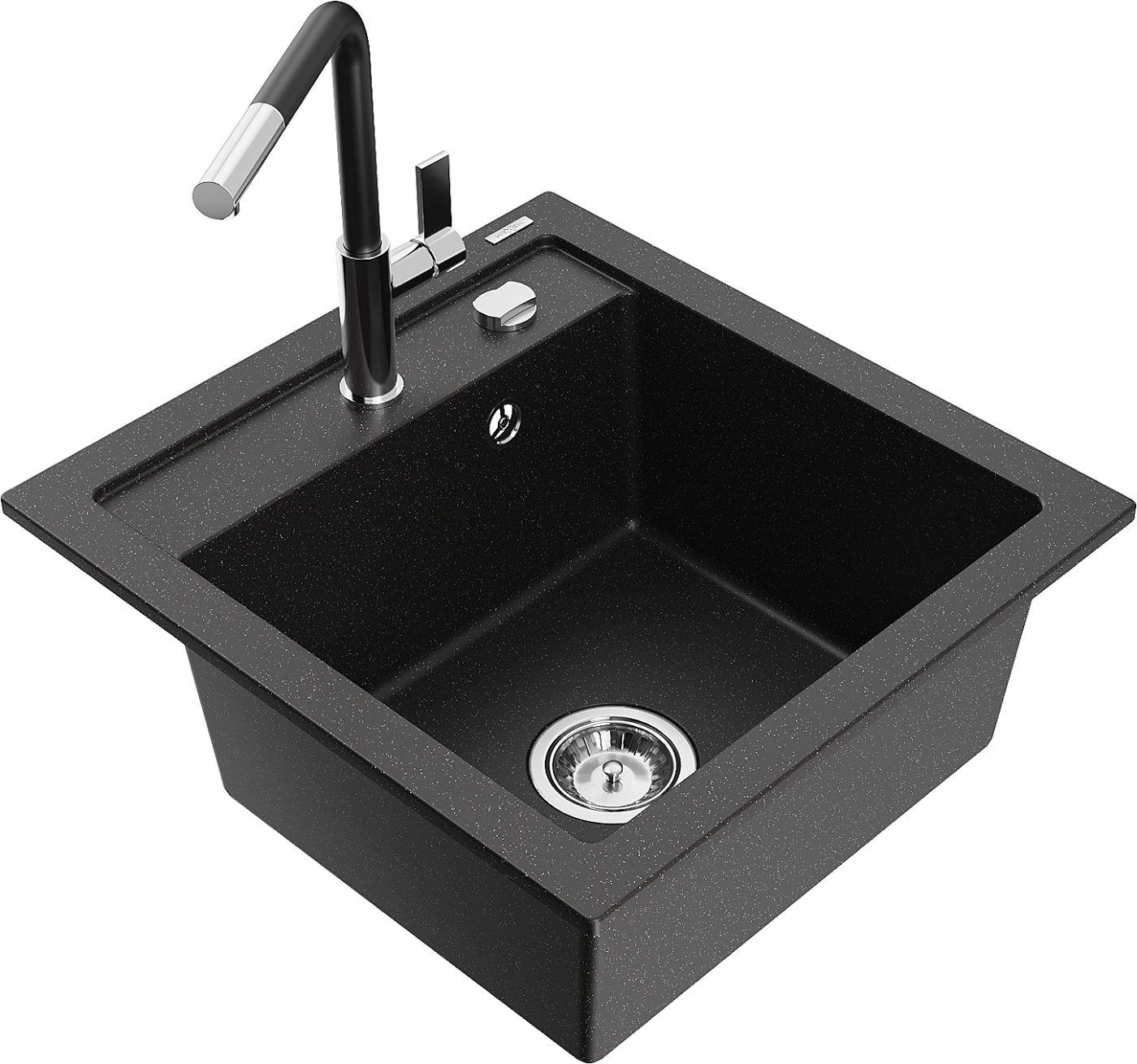 Mexen Vito zlewozmywak granitowy 1-komorowy z baterią kuchenną Flora, czarny/srebrny metalik - 6503-73-670401-07