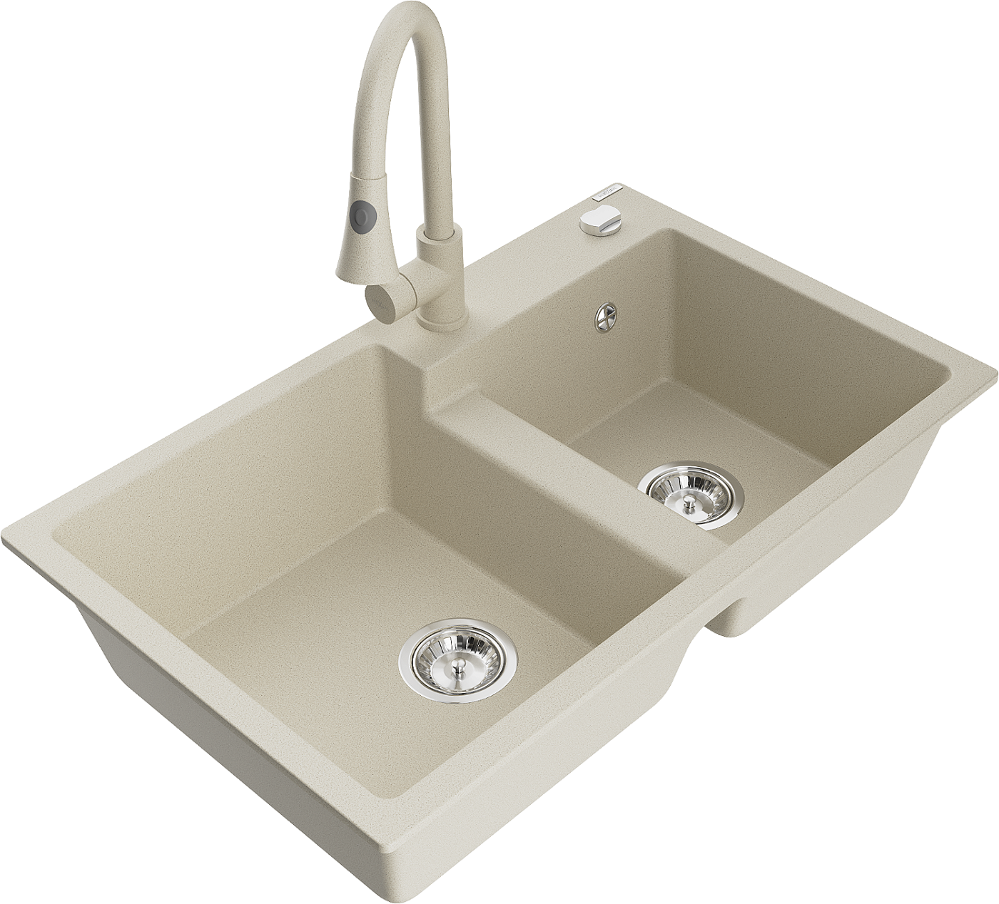 Mexen Tomas zlewozmywak granitowy 2-komorowy z baterią kuchenną Elia, beżowy - 6516-69-670101-69