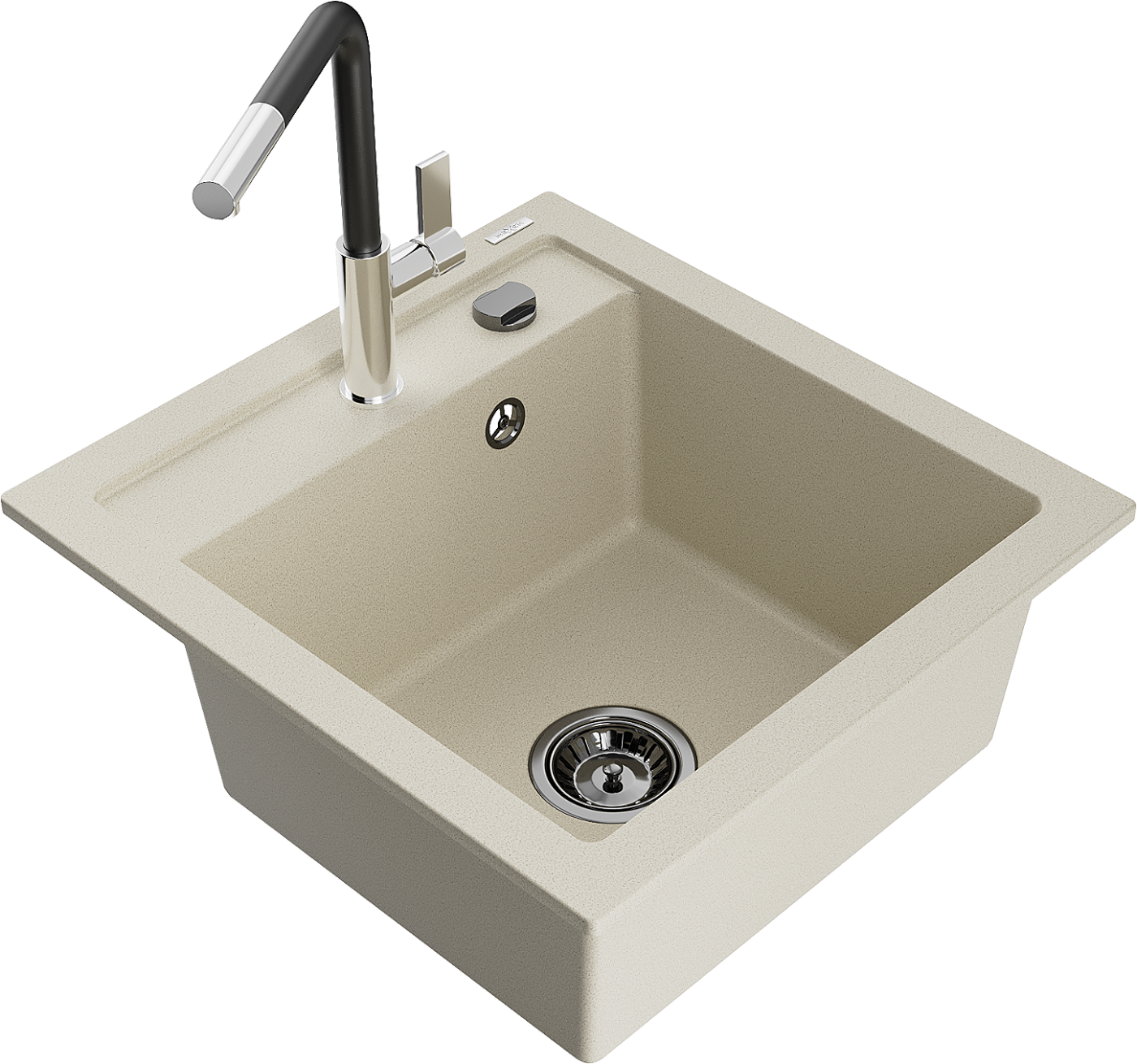 Mexen Vito zlewozmywak granitowy 1-komorowy z baterią kuchenną Flora, beżowy - 6503-69-670401-07-B
