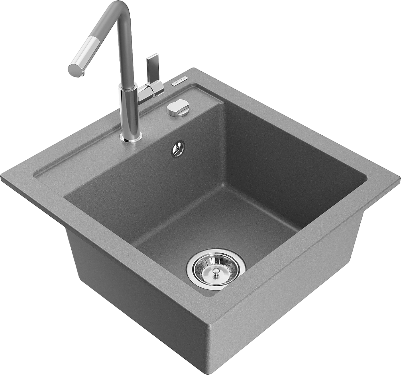Mexen Vito zlewozmywak granitowy 1-komorowy z baterią kuchenną Flora, szary - 6503-71-670401-06