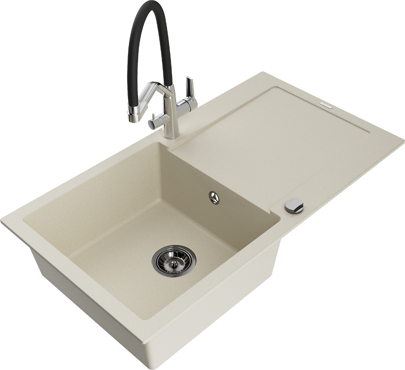 Mexen Leo zlewozmywak granitowy 1-komorowy z ociekaczem i baterią kuchenną Duo, beżowy - 6501-69-671701-07-B