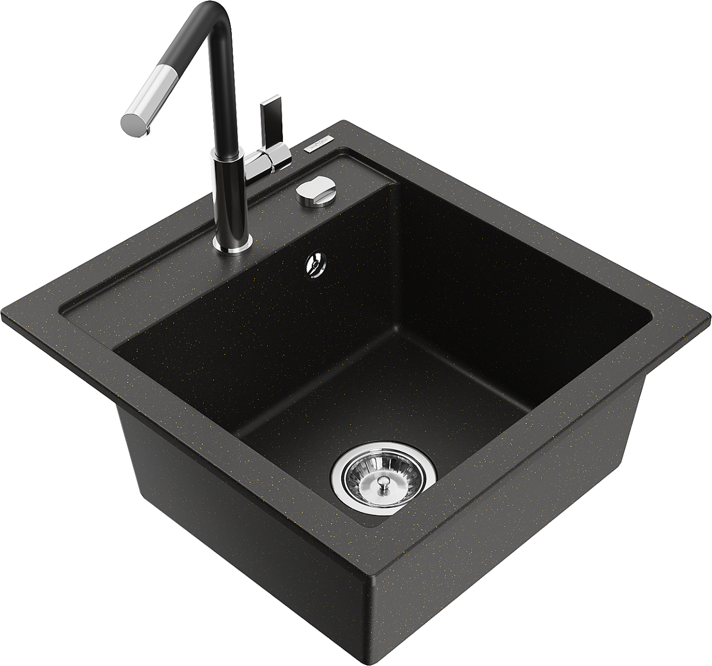 Mexen Vito zlewozmywak granitowy 1-komorowy z baterią kuchenną Flora, czarny/złoty metalik - 6503-75-670401-07