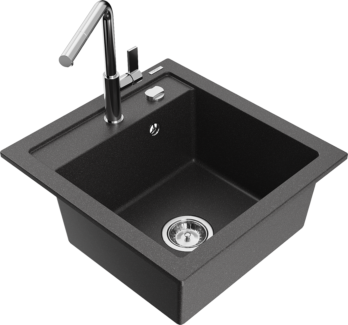 Mexen Vito zlewozmywak granitowy 1-komorowy z baterią kuchenną Flora, czarny nakrapiany - 6503-76-670401-00