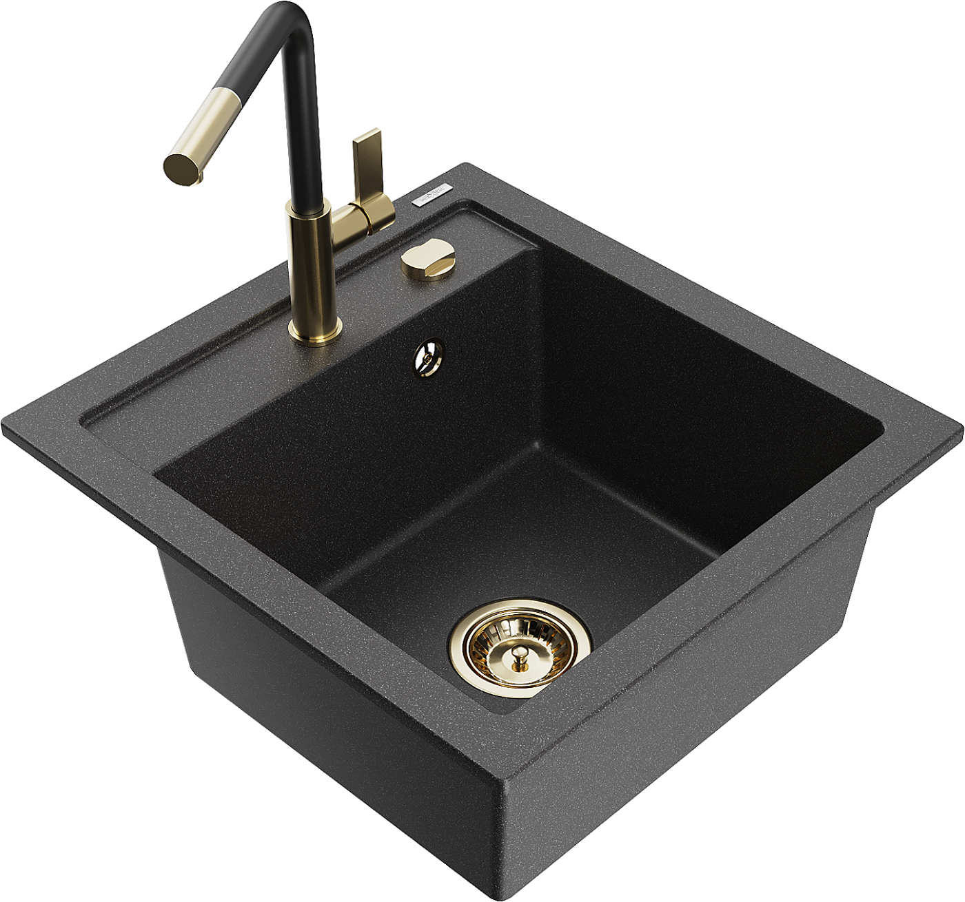 Mexen Vito zlewozmywak granitowy 1-komorowy z baterią kuchenną Flora, czarny nakrapiany - 6503-76-670401-57-G