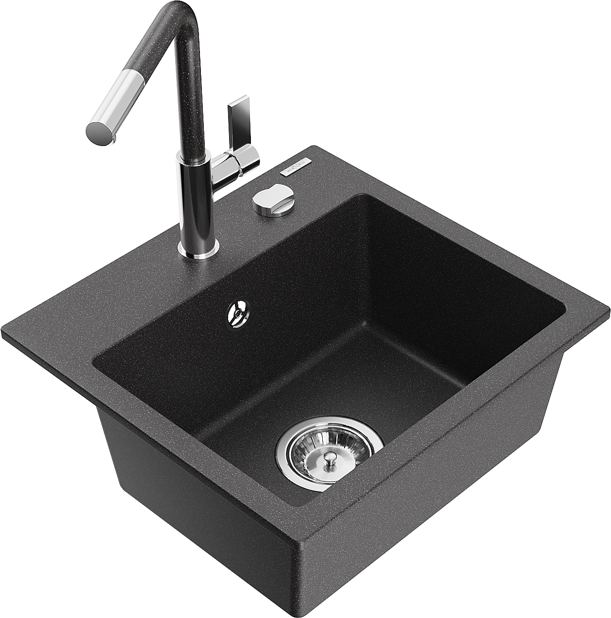 Mexen Milo zlewozmywak granitowy 1-komorowy z baterią kuchenną Flora, czarny/złoty metalik - 6505-76-670401-08