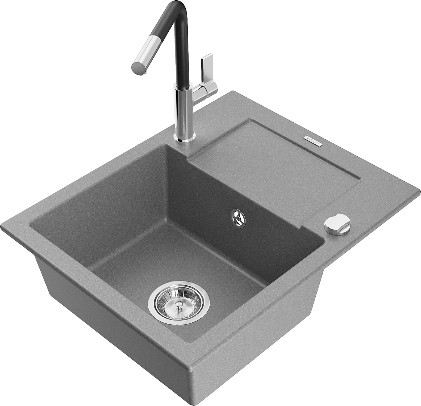 Mexen Enzo zlewozmywak granitowy 1-komorowy z ociekaczem i baterią kuchenną Flora, szary - 6506-71-670401-07