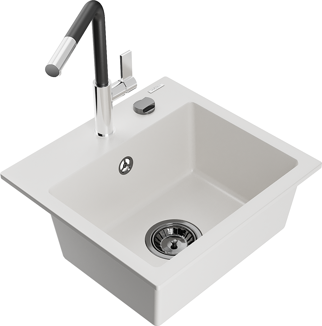 Mexen Milo zlewozmywak granitowy 1-komorowy z baterią kuchenną Flora, biały - 6505-20-670401-07-B