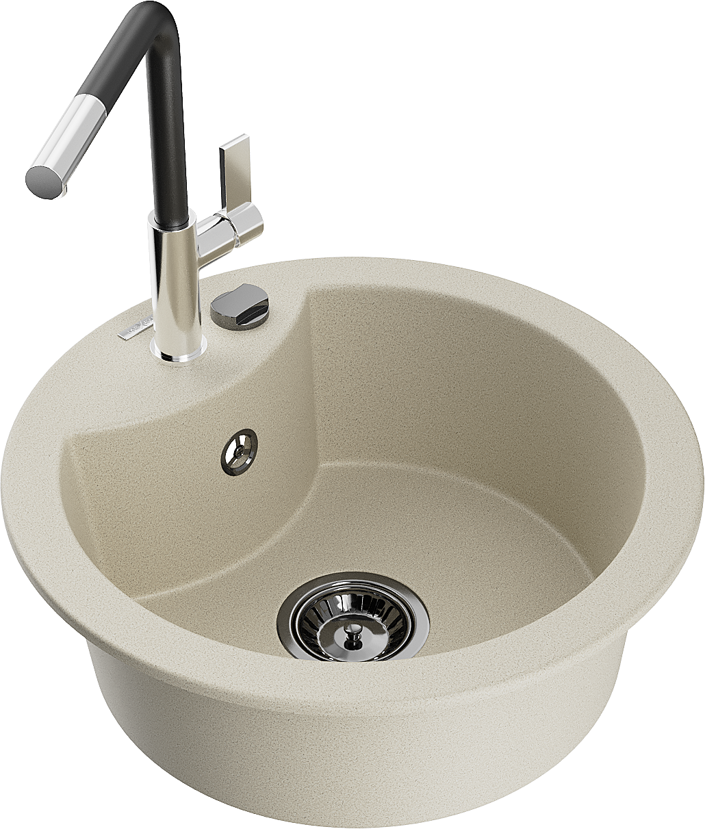 Mexen Diego zlewozmywak granitowy 1-komorowy z baterią kuchenną Flora, beżowy - 6512-69-670401-07-B