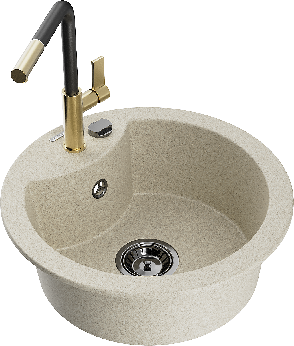Mexen Diego zlewozmywak granitowy 1-komorowy z baterią kuchenną Flora, beżowy - 6512-69-670401-57-B