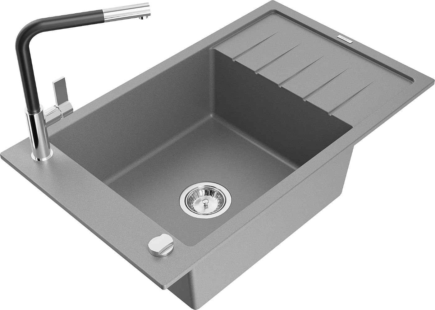 Mexen Elias zlewozmywak granitowy 1-komorowy z ociekaczem i baterią kuchenną Flora, szary - 6511-71-670401-07