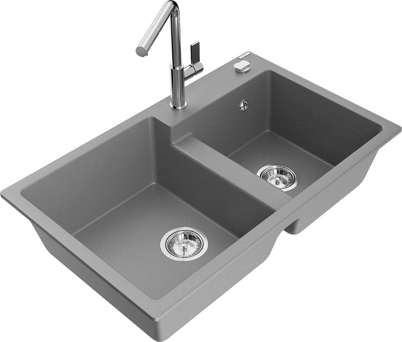 Mexen Tomas zlewozmywak granitowy 2-komorowy z baterią kuchenną Flora, szary - 6516-71-670401-00