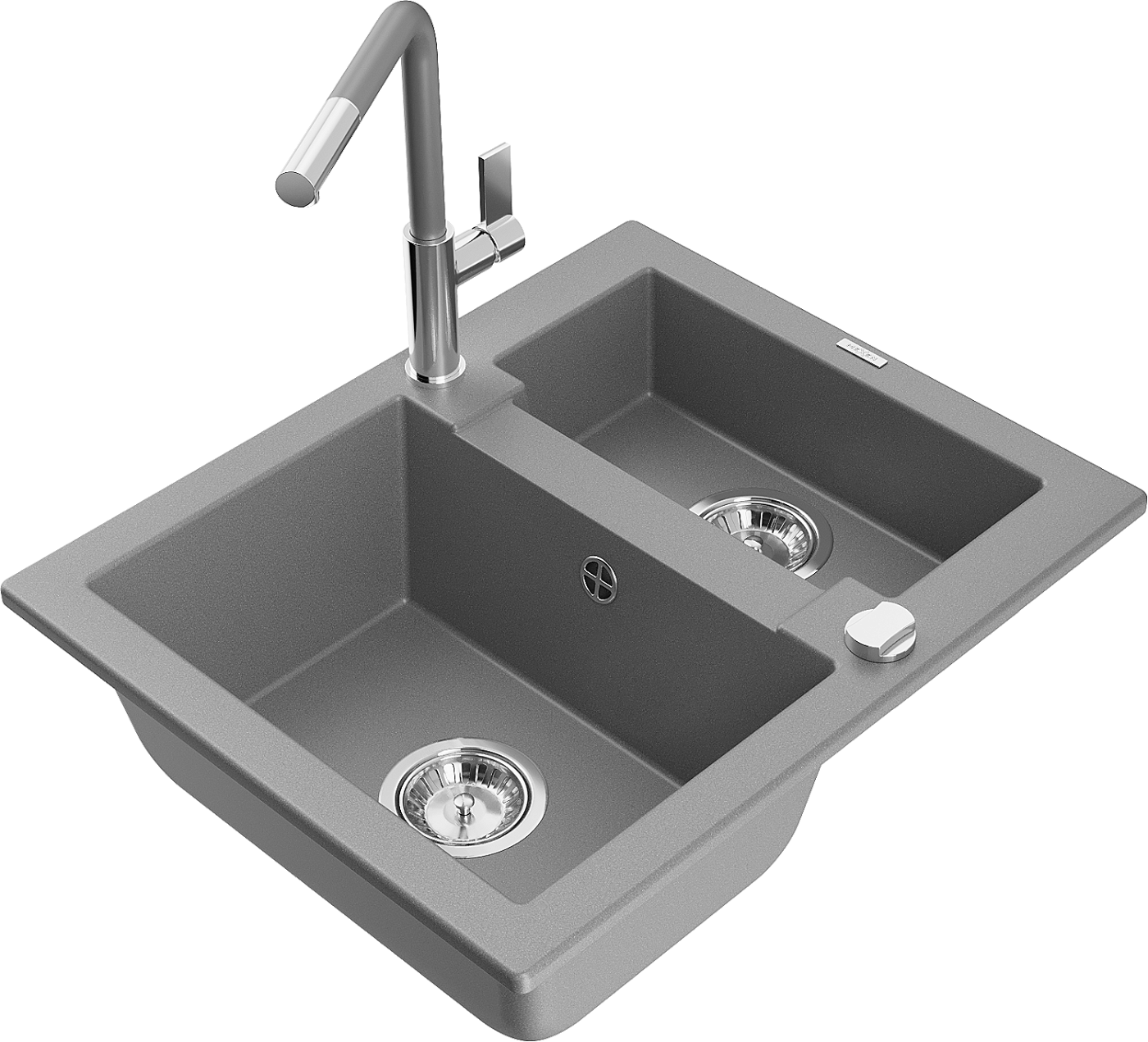 Mexen Carlos zlewozmywak granitowy 1,5-komorowy z baterią kuchenną Flora, szary - 6518-71-670401-06
