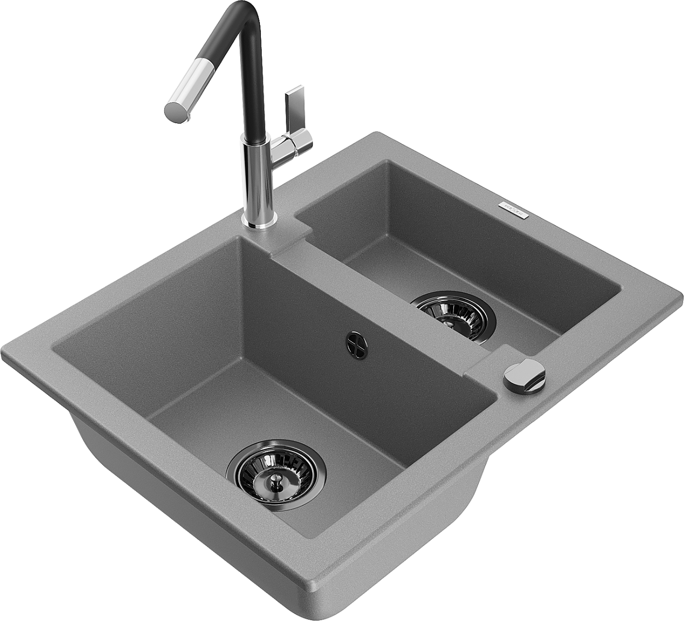 Mexen Carlos zlewozmywak granitowy 1,5-komorowy z baterią kuchenną Flora, szary - 6518-71-670401-07-B