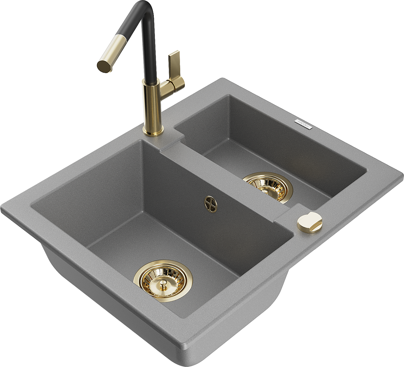 Mexen Carlos zlewozmywak granitowy 1,5-komorowy z baterią kuchenną Flora, szary - 6518-71-670401-57-G