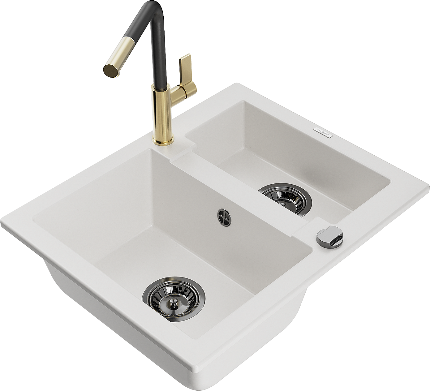 Mexen Carlos zlewozmywak granitowy 1,5-komorowy z baterią kuchenną Flora, biały - 6518-20-670401-57-B