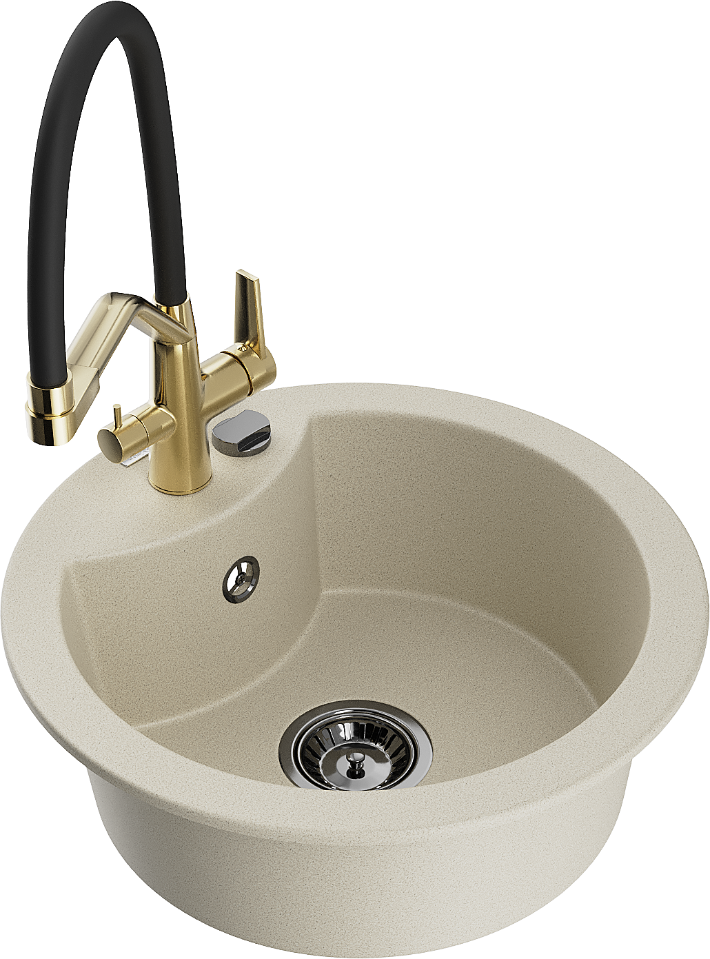 Mexen Diego zlewozmywak granitowy 1-komorowy z baterią kuchenną Duo, beżowy - 6512-69-671701-57-B