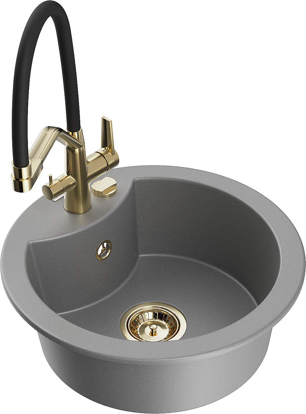 Mexen Diego zlewozmywak granitowy 1-komorowy z baterią kuchenną Duo, szary - 6512-71-671701-57-G