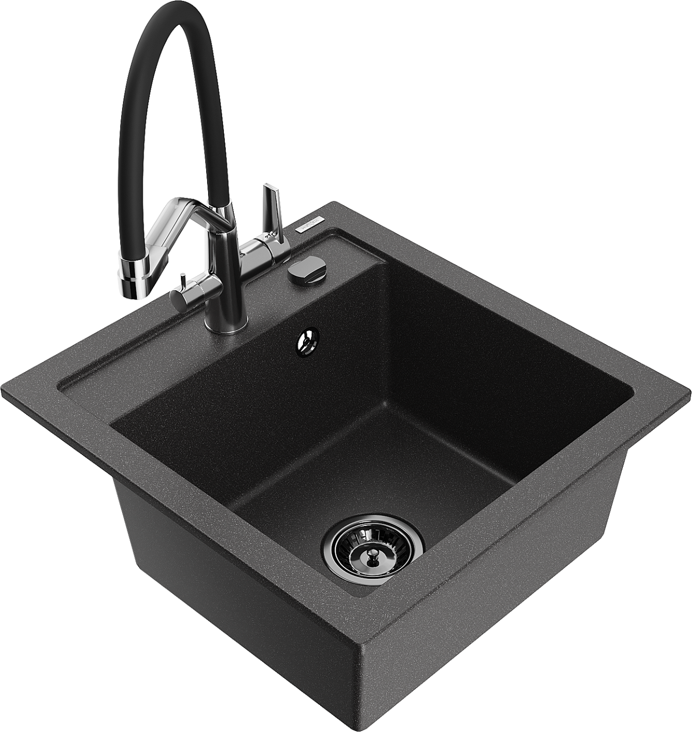 Mexen Vito zlewozmywak granitowy 1-komorowy z baterią kuchenną Duo, czarny nakrapiany - 6503-76-671701-07-B