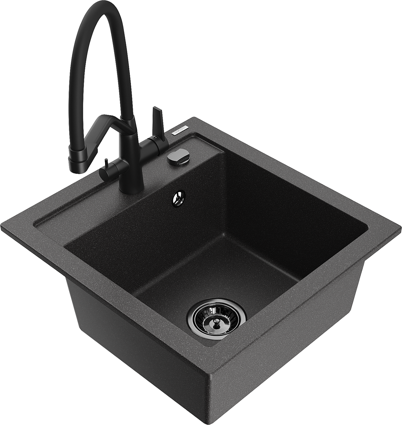 Mexen Vito zlewozmywak granitowy 1-komorowy z baterią kuchenną Duo, czarny nakrapiany - 6503-76-671701-70-B