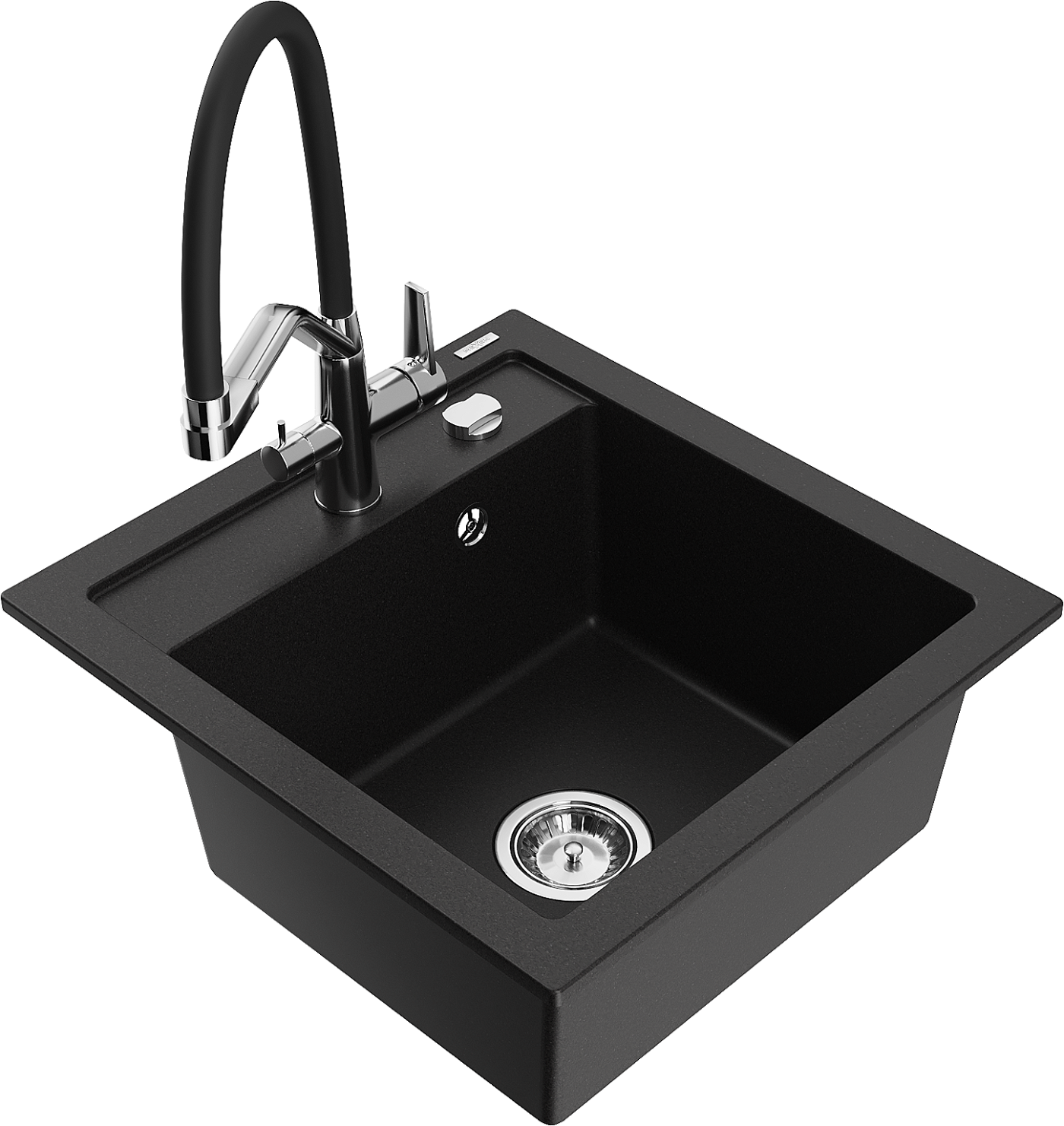 Mexen Vito zlewozmywak granitowy 1-komorowy z baterią kuchenną Duo, czarny - 6503-77-671701-07