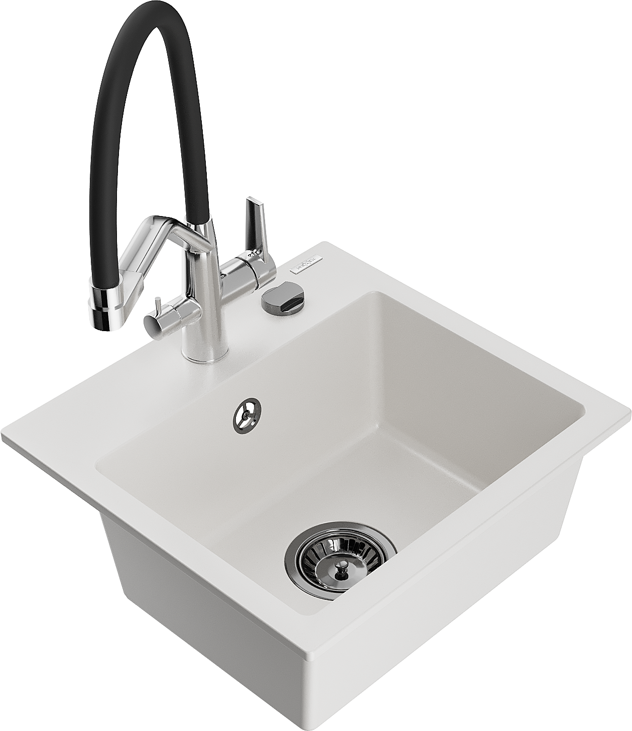 Mexen Milo zlewozmywak granitowy 1-komorowy z baterią kuchenną Duo, biały - 6505-20-671701-07-B