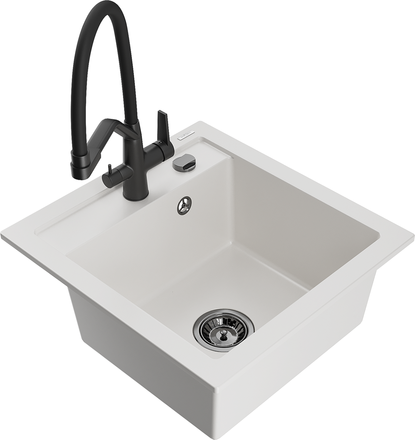 Mexen Vito zlewozmywak granitowy 1-komorowy z baterią kuchenną Duo, biały - 6503-20-671701-70-B