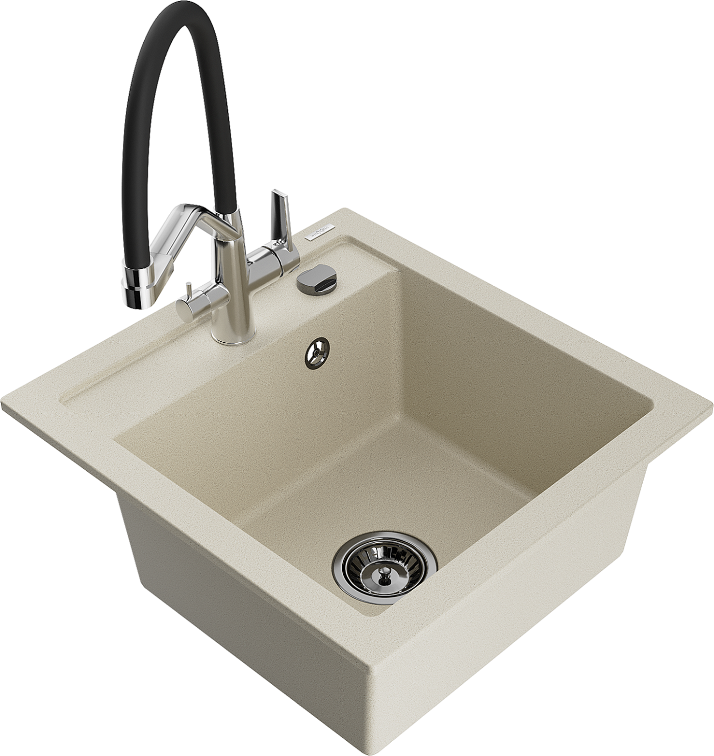 Mexen Vito zlewozmywak granitowy 1-komorowy z baterią kuchenną Duo, beżowy - 6503-69-671701-07-B