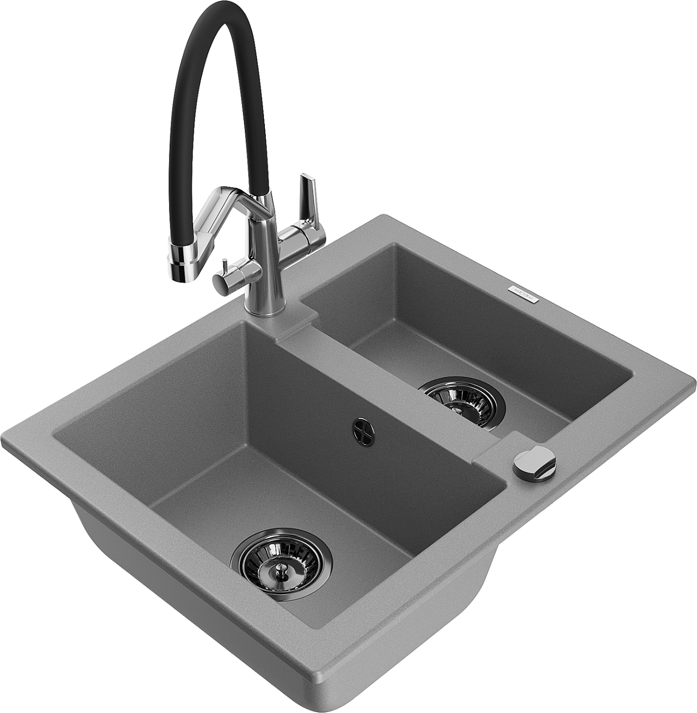 Mexen Carlos zlewozmywak granitowy 1,5-komorowy z baterią kuchenną Duo, szary - 6518-71-671701-07-B
