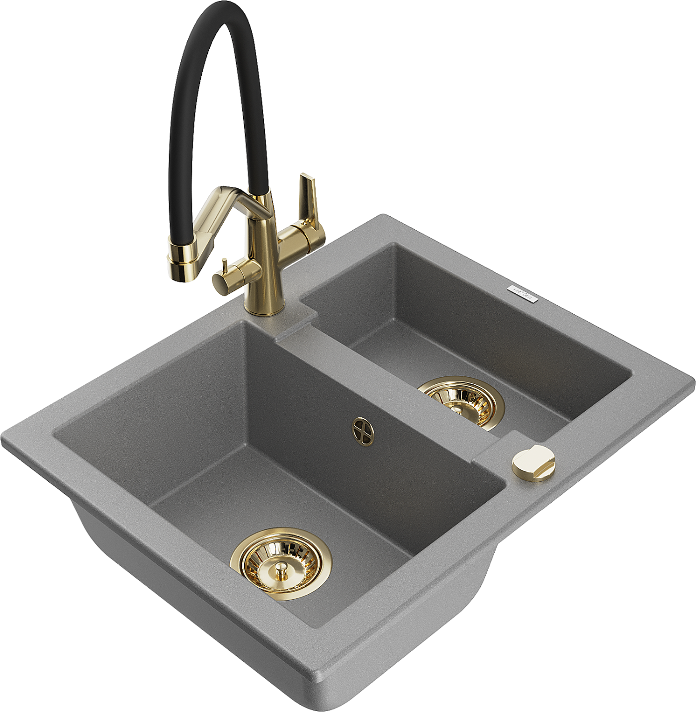 Mexen Carlos zlewozmywak granitowy 1,5-komorowy z baterią kuchenną Duo, szary - 6518-71-671701-57-G