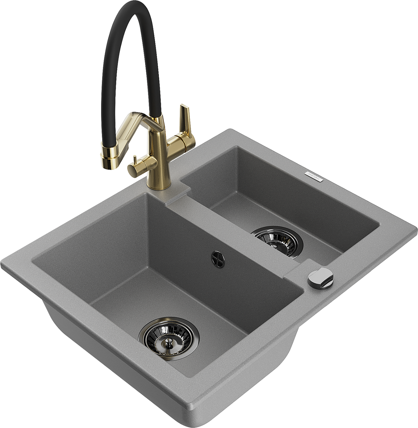 Mexen Carlos zlewozmywak granitowy 1,5-komorowy z baterią kuchenną Duo, szary - 6518-71-671701-57-B