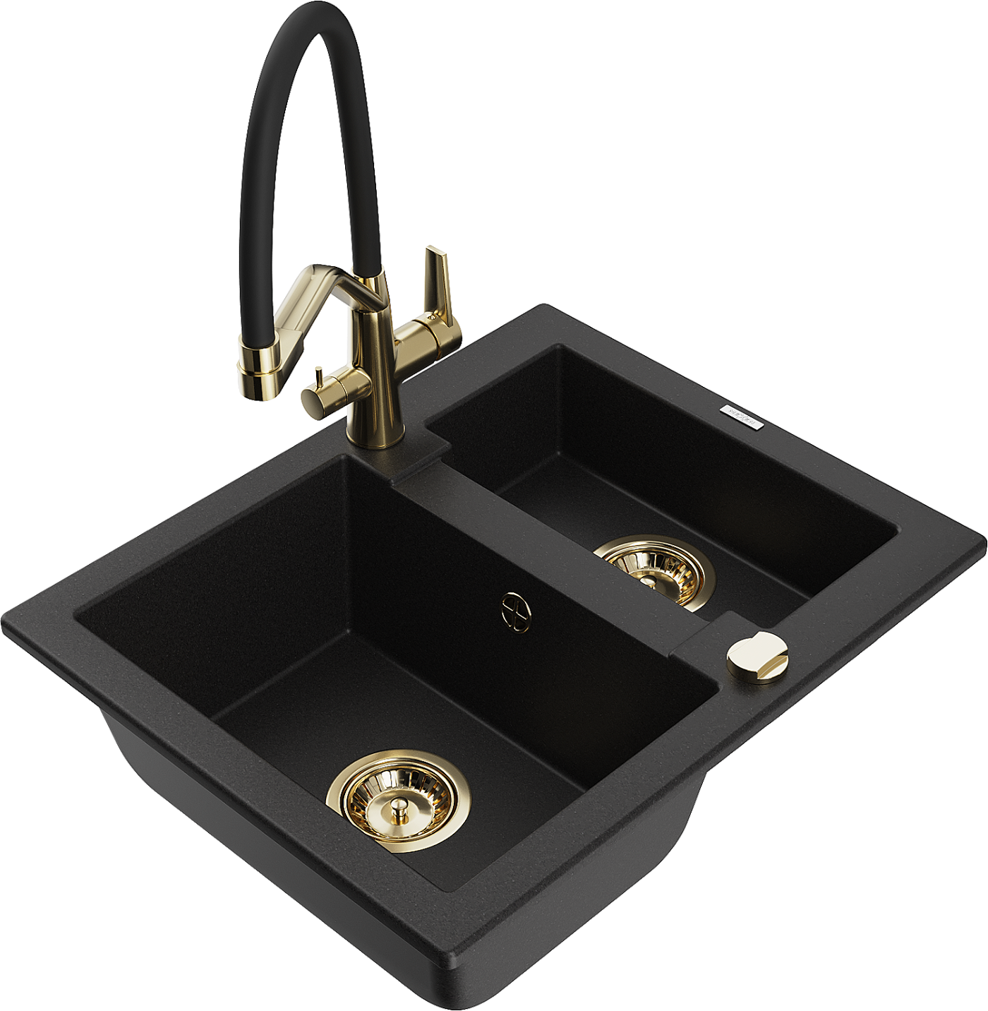 Mexen Carlos zlewozmywak granitowy 1,5-komorowy z baterią kuchenną Duo, czarny - 6518-77-671701-57-G