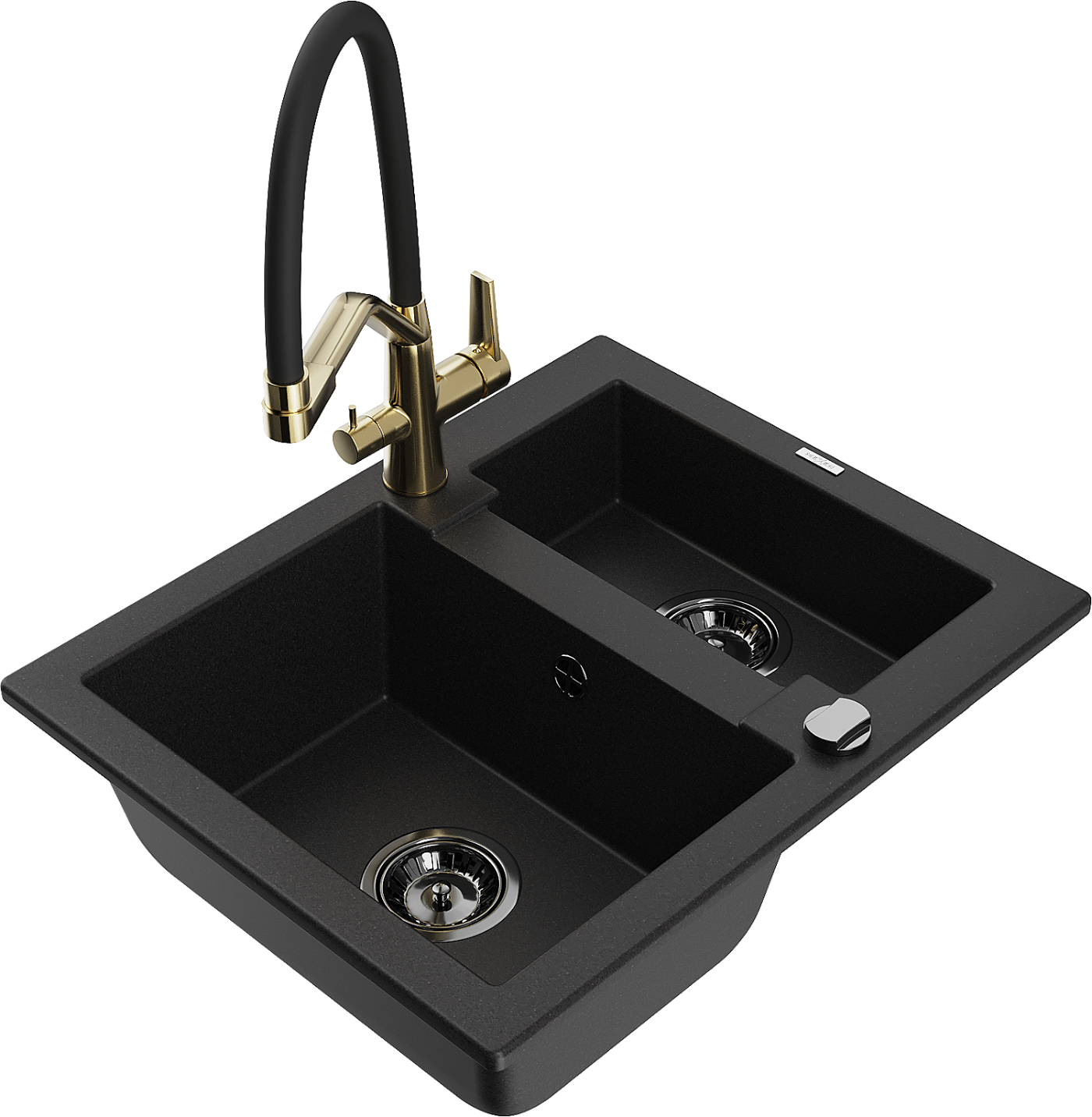 Mexen Carlos zlewozmywak granitowy 1,5-komorowy z baterią kuchenną Duo, czarny - 6518-77-671701-57-B