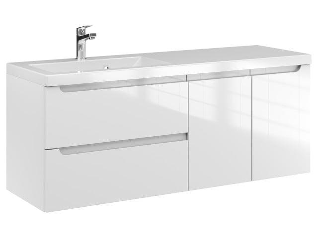 Szafka Wisząca Z Umywalką ETH 120 cm SD Lewa - Biały Wysoki Połysk