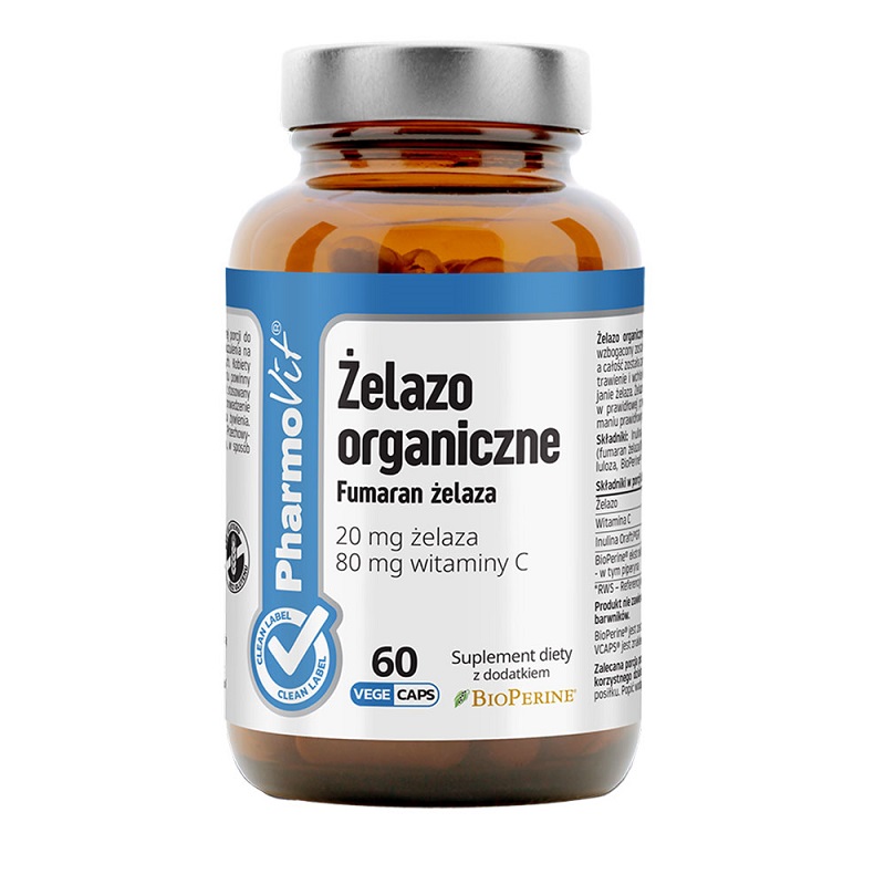 PHARMOVIT (suplementy diety) ŻELAZO ORGANICZNE Fumaran żelaza 60 kaps.