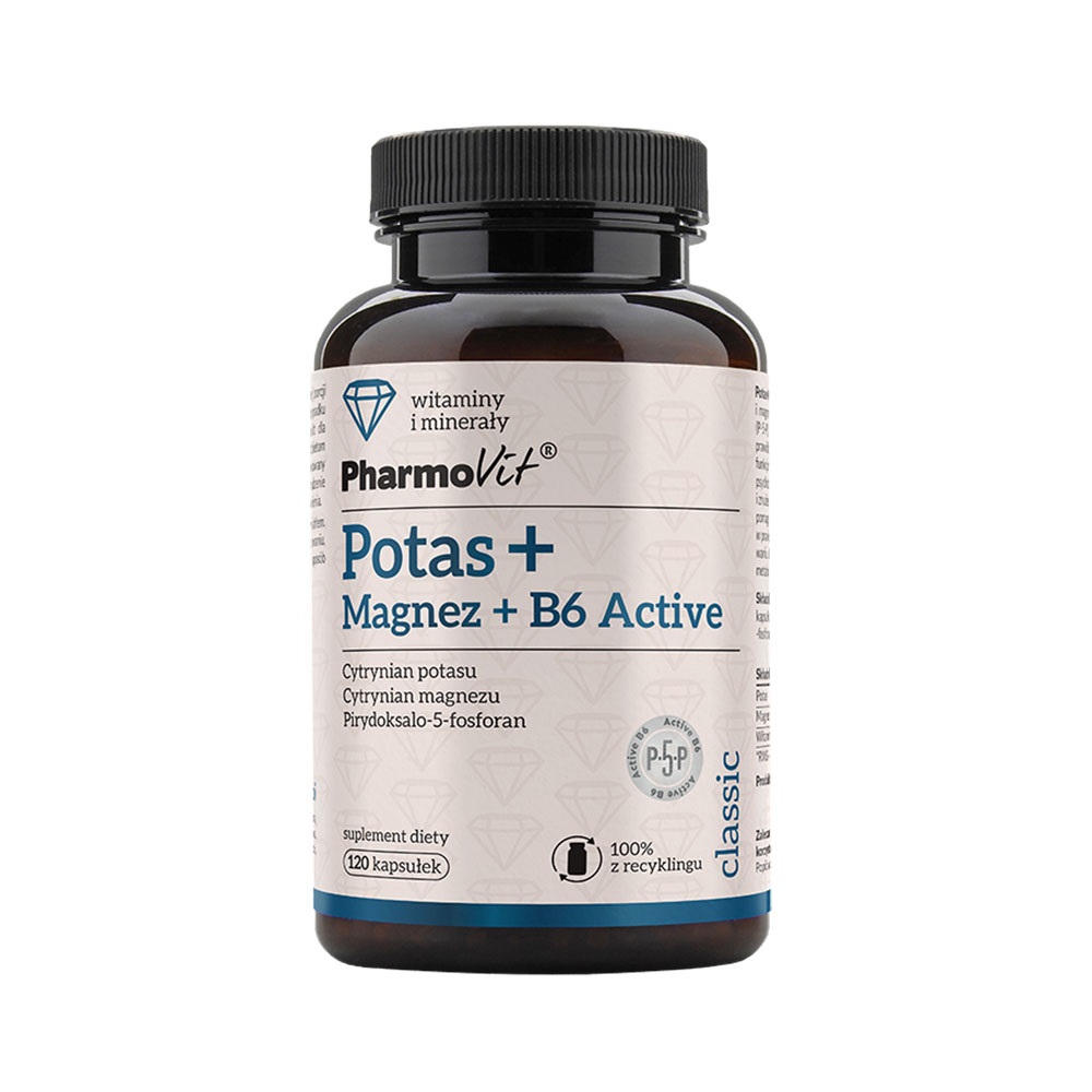 Potas + Magnez + B6 Active Pharmovit, suplement diety, 120 kapsułek