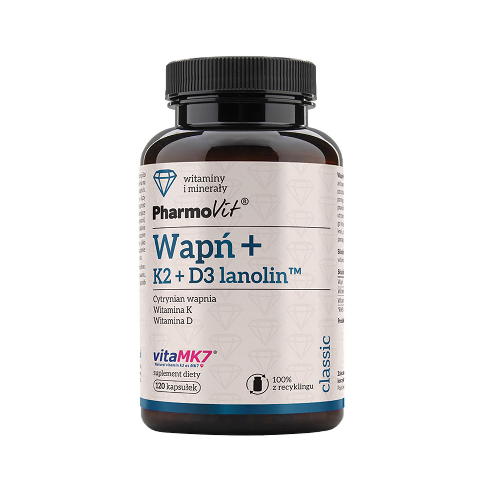 Wapń + K2 + D3 Lanolin Pharmovit, suplement diety, 120 kapsułek |  ! 3643921