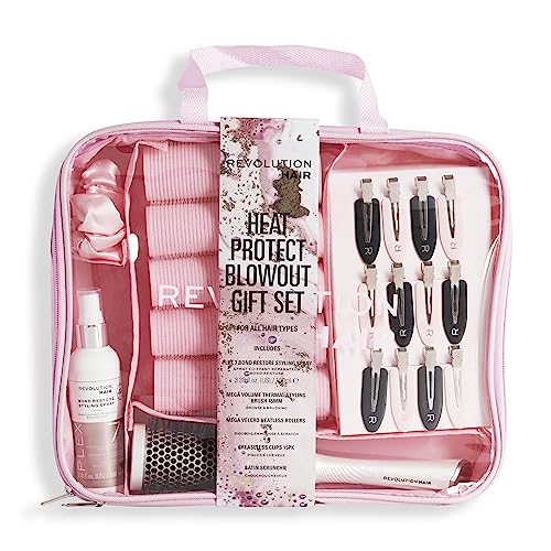 Revolution Hair Plex Heat Protect Zestaw upominkowy, spinki do włosów, stylowa szczotka, wałki, spray do stylizacji, gumka do włosów i torba w zestawie